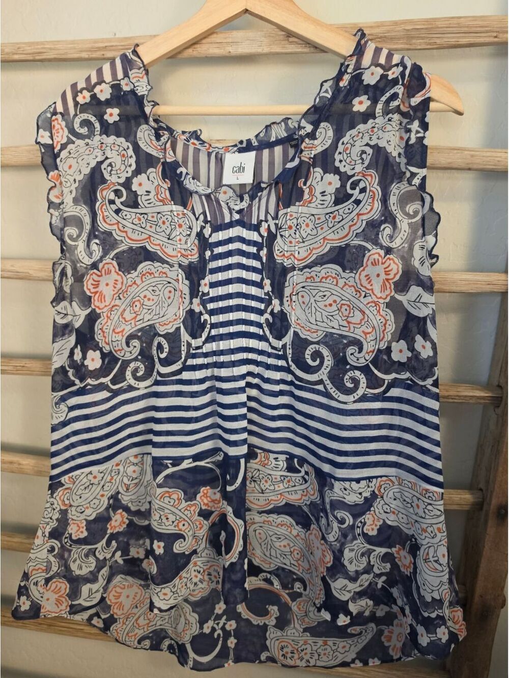Cabi Sleeveless Paisley Print Blouse Size Large